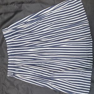J. Crew Pleated Front Waist A-line skirt. Lined. Navy/white stripes